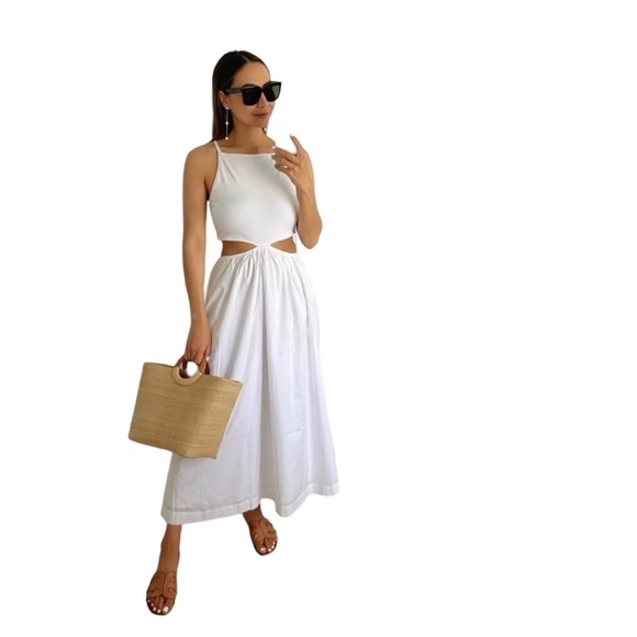 Abercrombie - NEW Mixed Fabric Cut Out Midi Dress Sz M - Picture 1 of 16